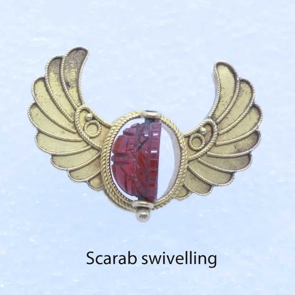 Antique Egyptian Revival Scarab Brooch Gold Carne… - image 7