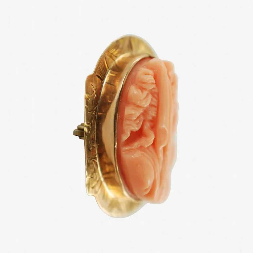 Antique 10K Yellow Gold Hand Carved Coral Cameo C… - image 5