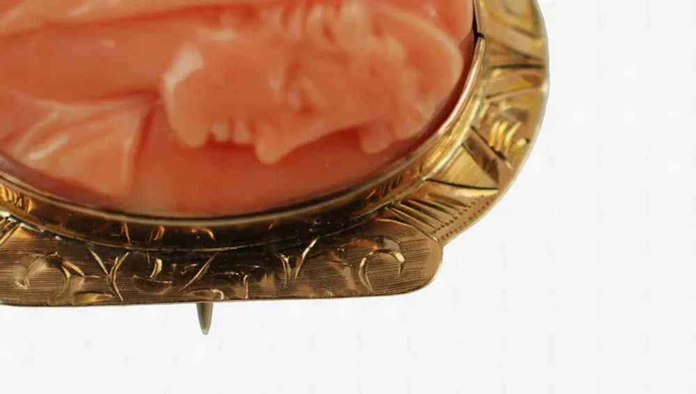 Antique 10K Yellow Gold Hand Carved Coral Cameo C… - image 8