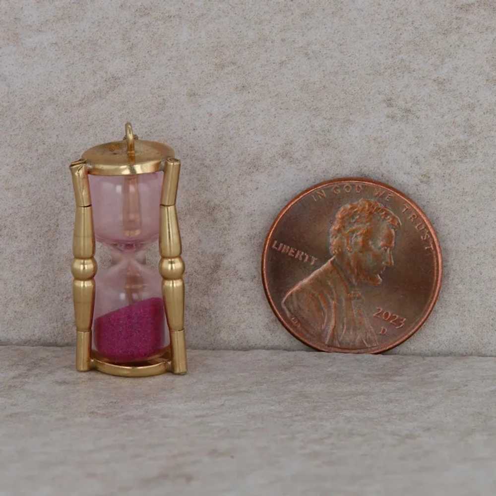 14k Yellow Gold Hourglass Red Sand Charm/Pendant - image 4