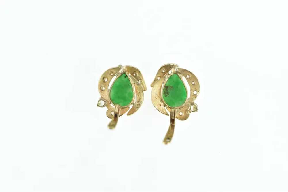 18K Pear Jade Diamond French Clip Stud Earrings Y… - image 2