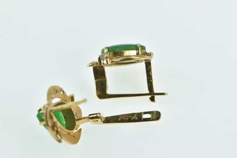 18K Pear Jade Diamond French Clip Stud Earrings Y… - image 3