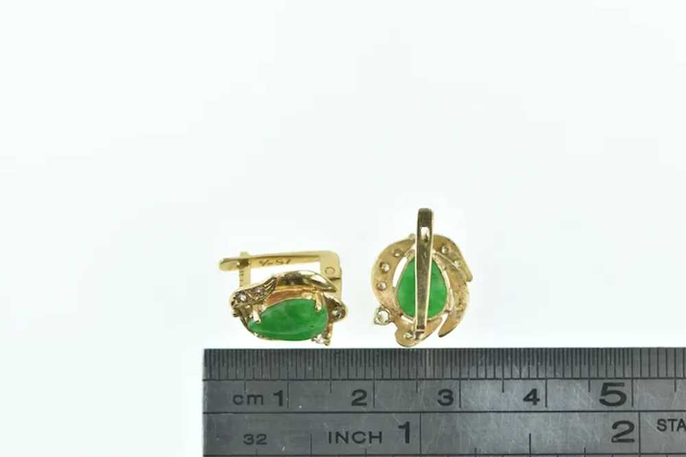 18K Pear Jade Diamond French Clip Stud Earrings Y… - image 4