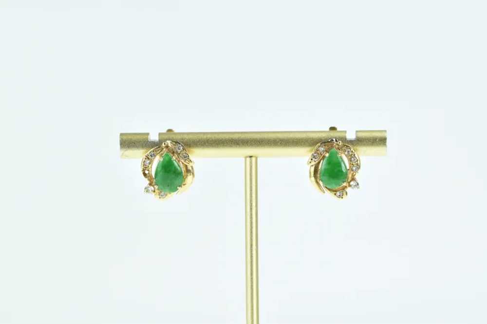 18K Pear Jade Diamond French Clip Stud Earrings Y… - image 5