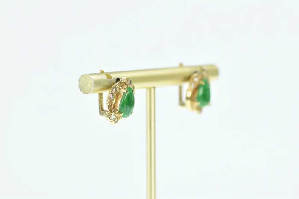 18K Pear Jade Diamond French Clip Stud Earrings Y… - image 6