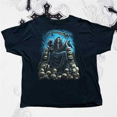Grim Reaper Y2k Gothic Skulls Black Men’s Shirt S… - image 1