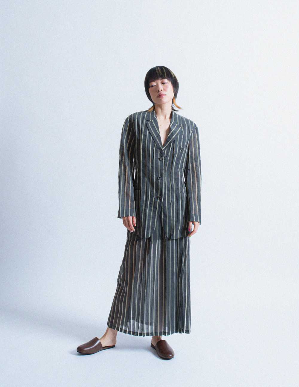 Issey Miyake vintage sheer striped wool blazer - image 1