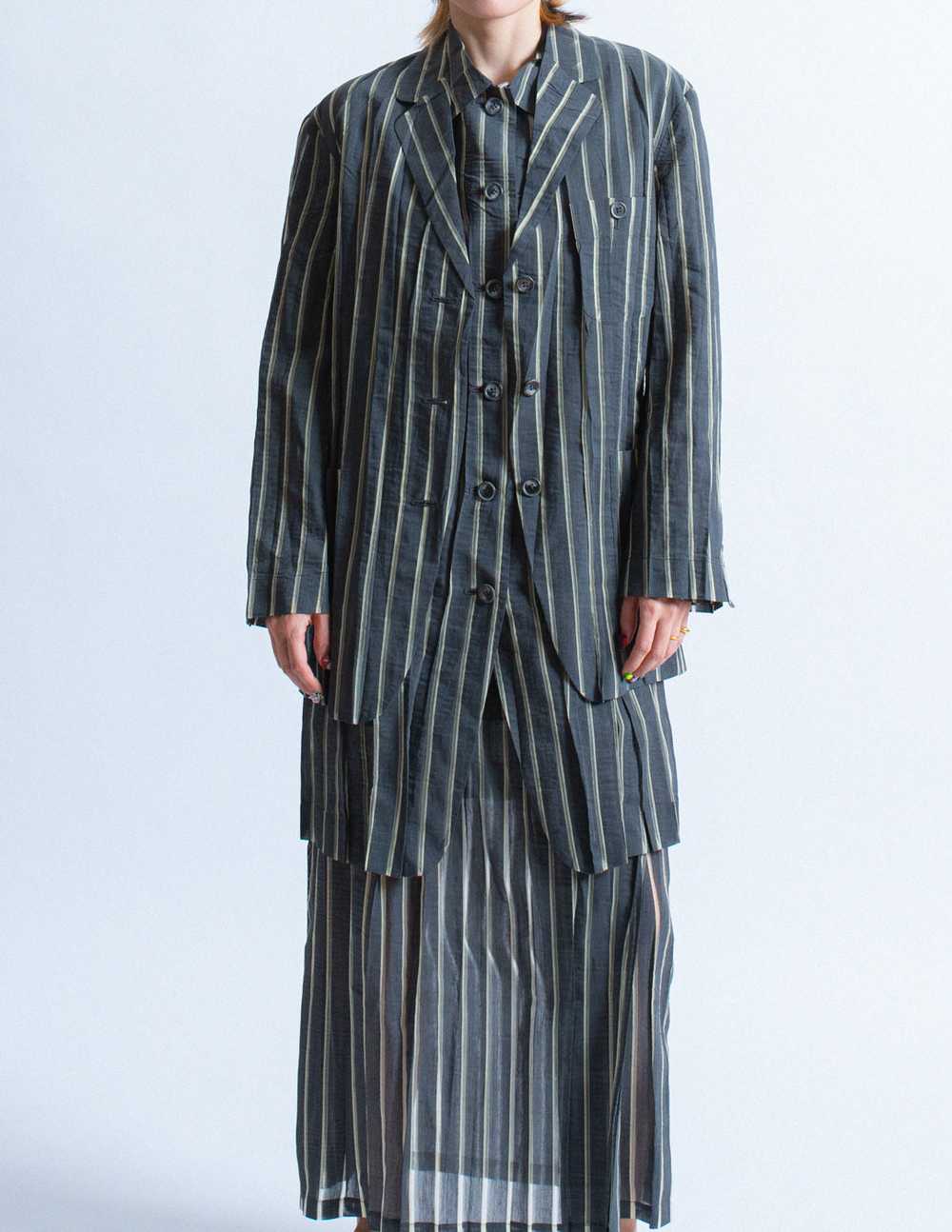 Issey Miyake vintage sheer striped wool blazer - image 4