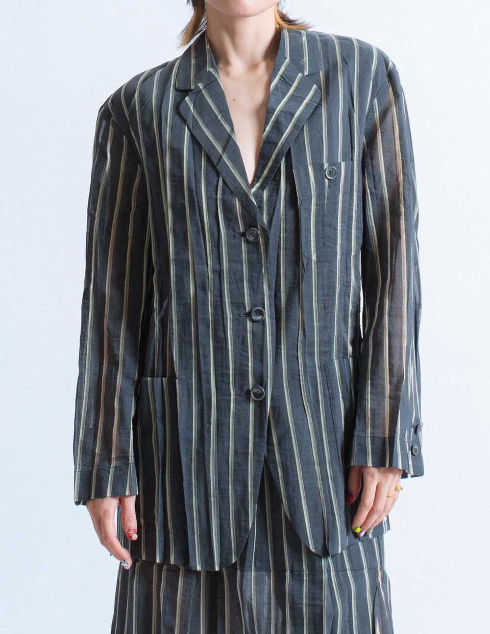 Issey Miyake vintage sheer striped wool blazer - image 5