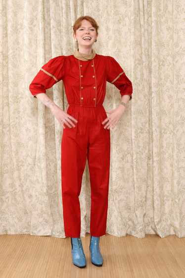 Ruby and Russet Puffed Sleeve Jumpsuit XS