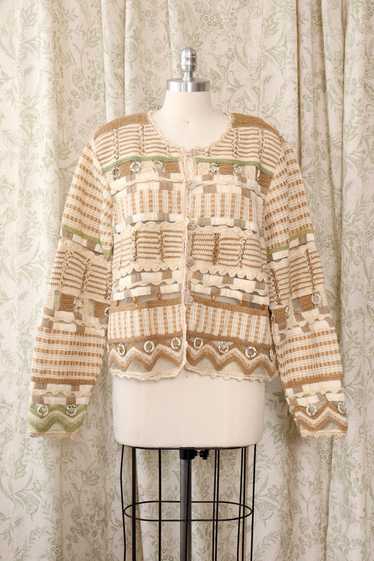 Natural Mixed Media Knit Jacket L