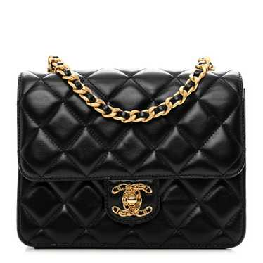 CHANEL Shiny Lambskin Quilted Mini Flap Black