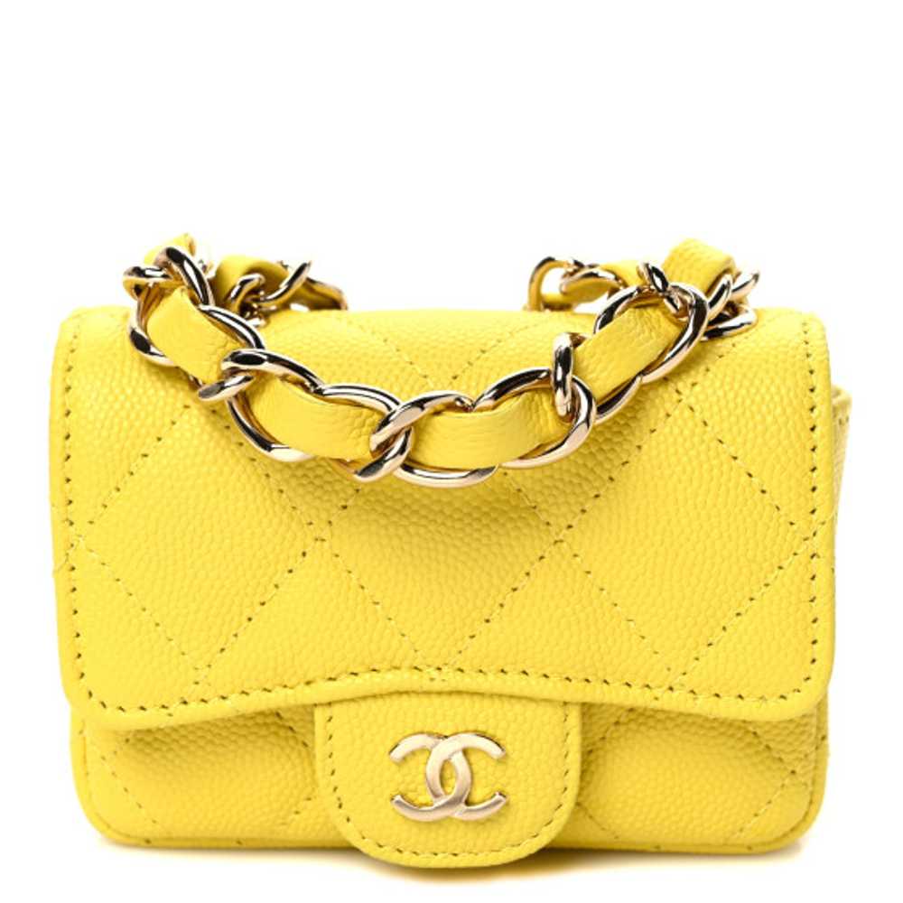 CHANEL Caviar Quilted Mini Chain Belt Bag Yellow - image 1