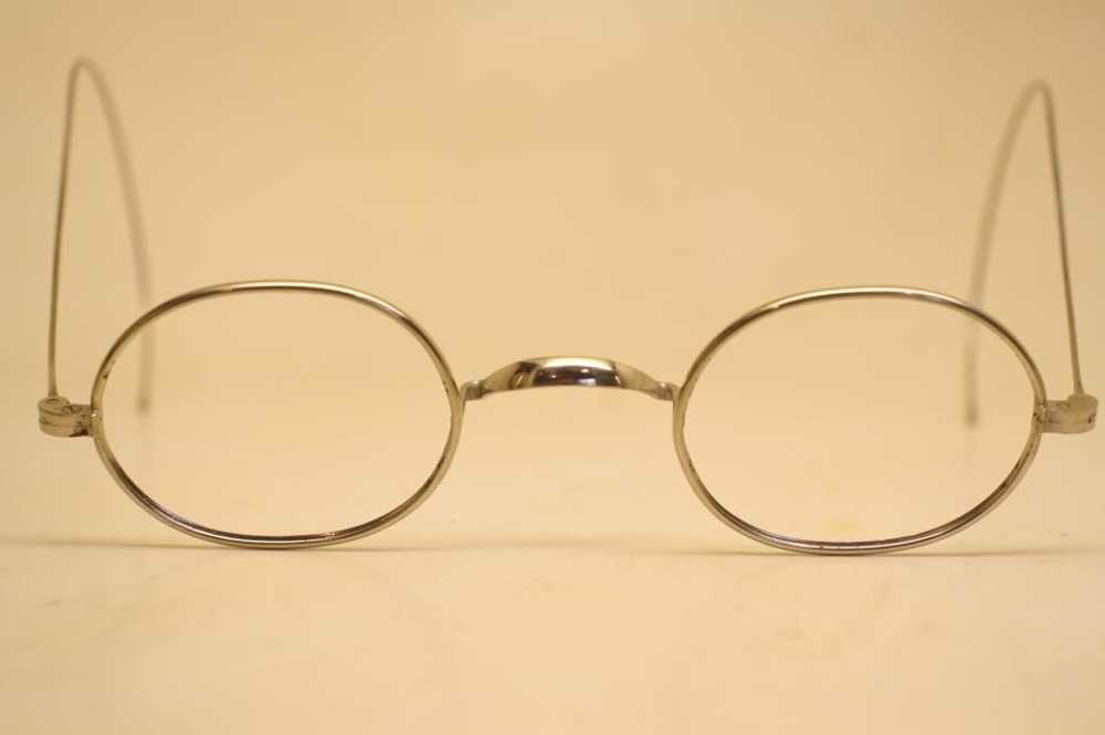 Antique Wire Rim Silver Oval Eyeglasses Cable Tem… - image 1