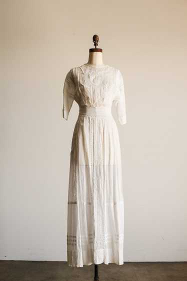 Edwardian White Cotton Voile Embroidered Lawn Dres