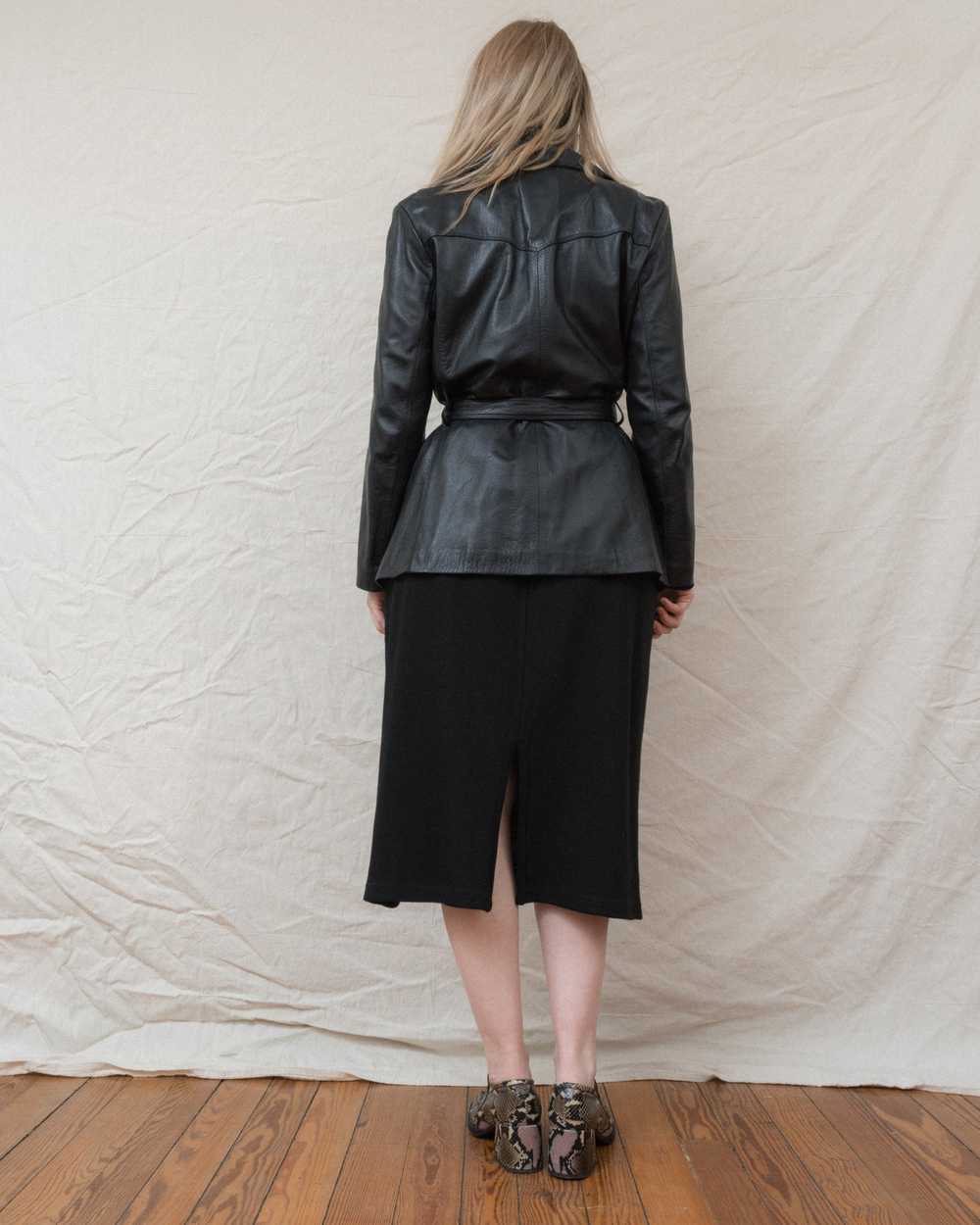 Vintage Black Leather Trench Jacket (S/M) - image 3