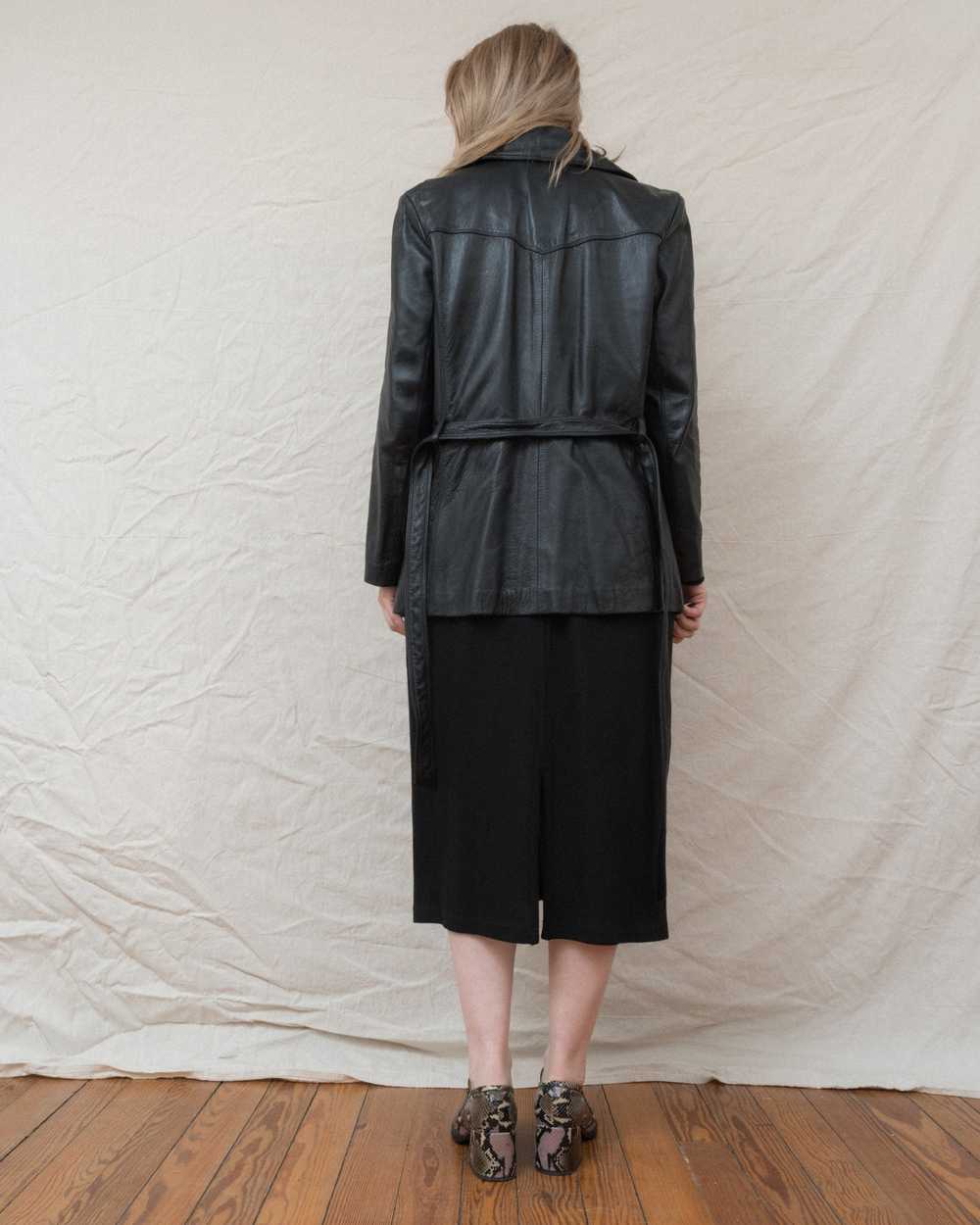 Vintage Black Leather Trench Jacket (S/M) - image 6