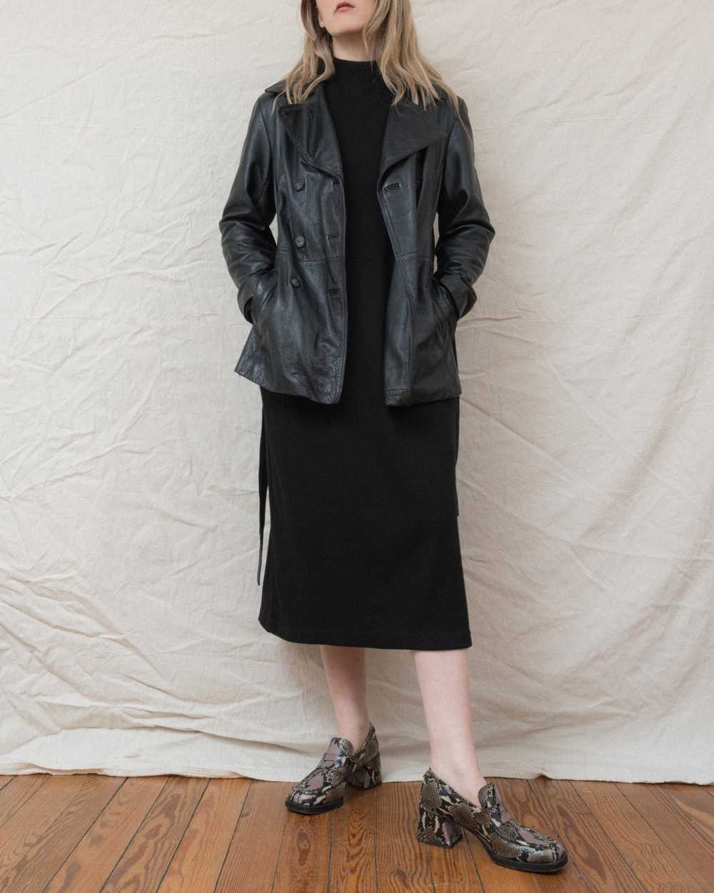 Vintage Black Leather Trench Jacket (S/M) - image 7