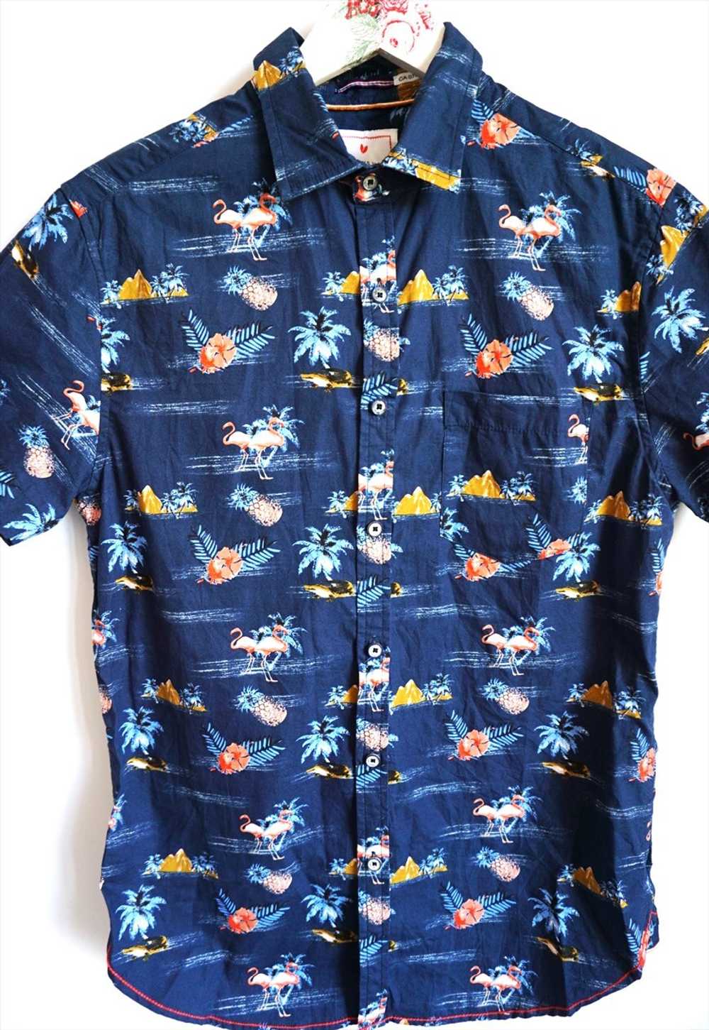 Vintage Crazy Pattern Shirt Hawaii Palms Top Dark… - image 3