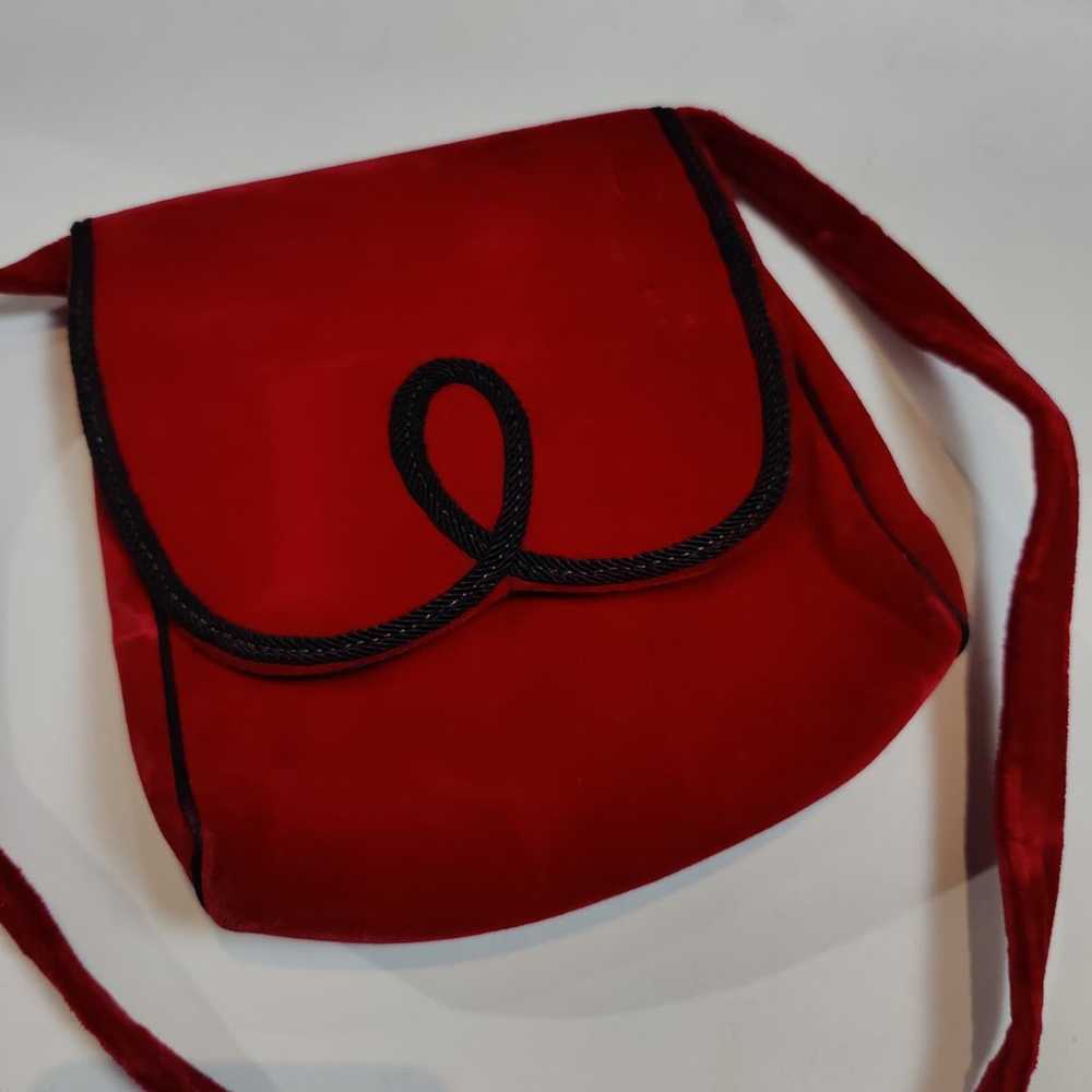 Vintage Red Velvet Mini Purse Shoulder Bag Christ… - image 3