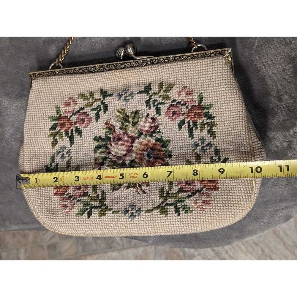 Vintage Needlepoint Tapestry 1950's Cream Floral … - image 9