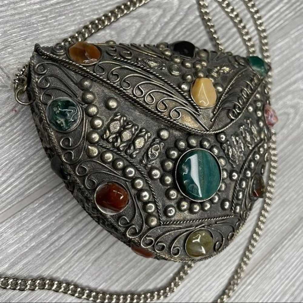 rare Vintage Sajai Metal precious Gemstone Crossb… - image 3