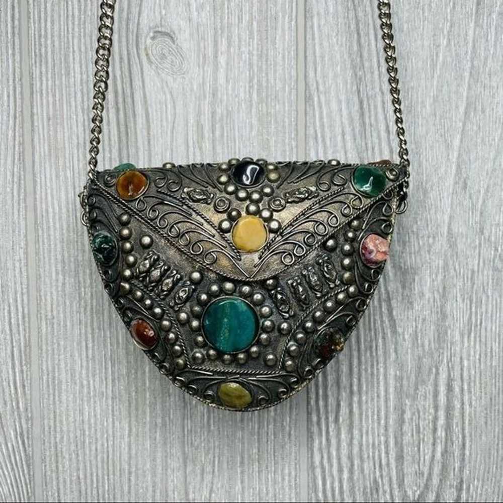 rare Vintage Sajai Metal precious Gemstone Crossb… - image 7