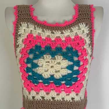 Vintage Handmade Cropped Granny Square Top