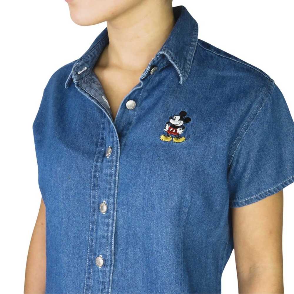 1990s Vintage Disney Mickey Mouse Denim Shirt But… - image 2