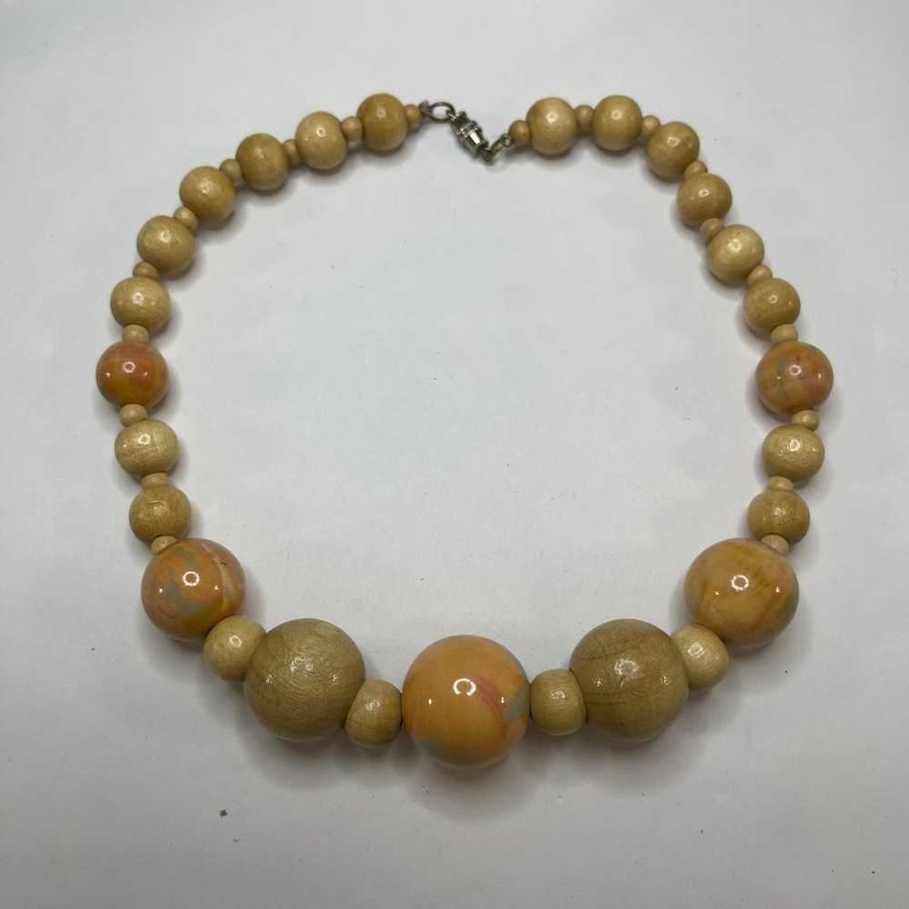 Natural Neutral chunky wooden beaded necklace cos… - image 2