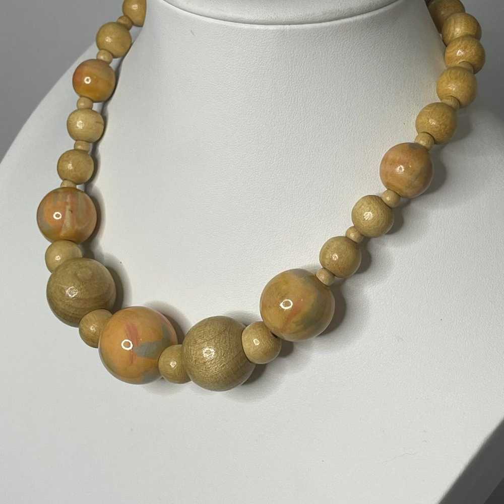 Natural Neutral chunky wooden beaded necklace cos… - image 3