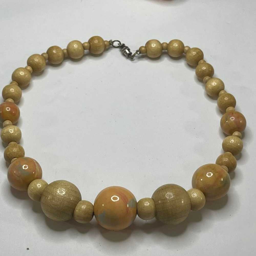 Natural Neutral chunky wooden beaded necklace cos… - image 4
