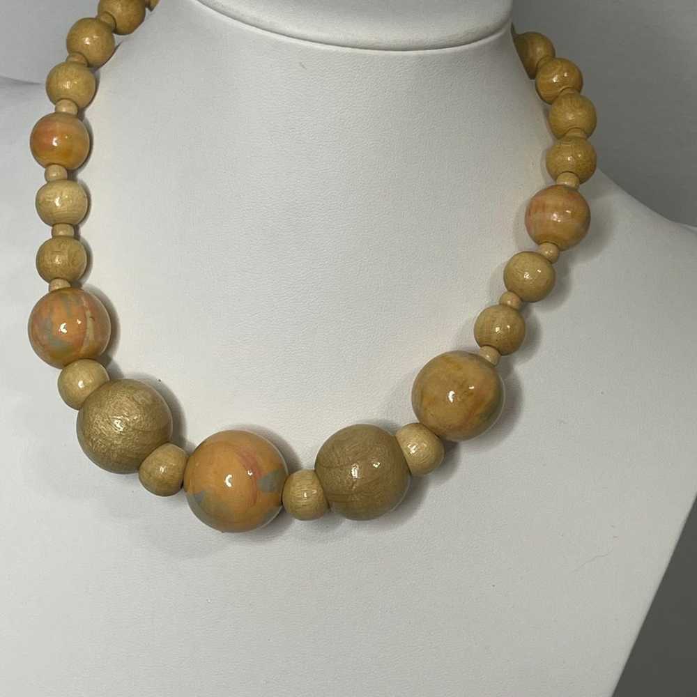 Natural Neutral chunky wooden beaded necklace cos… - image 6