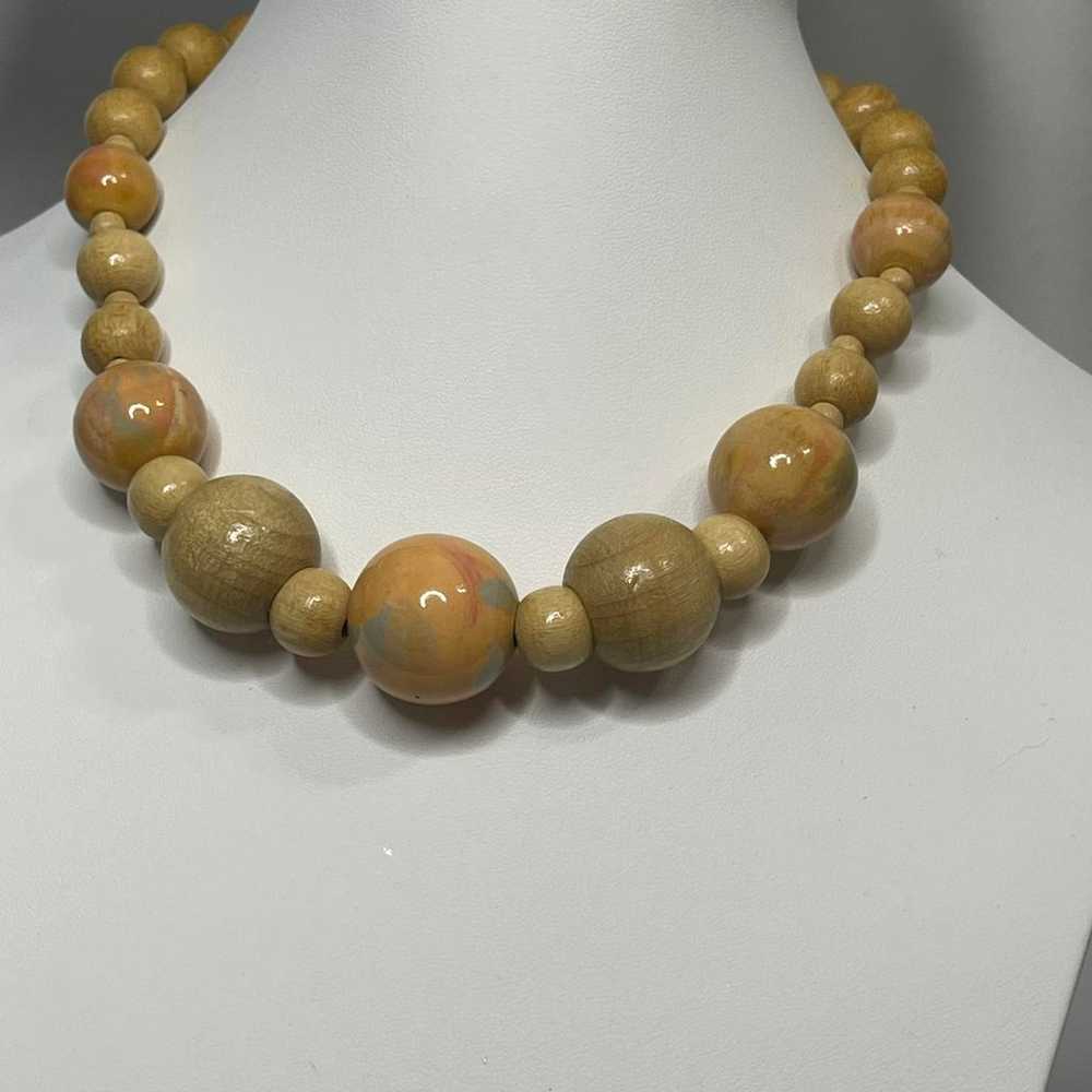 Natural Neutral chunky wooden beaded necklace cos… - image 7