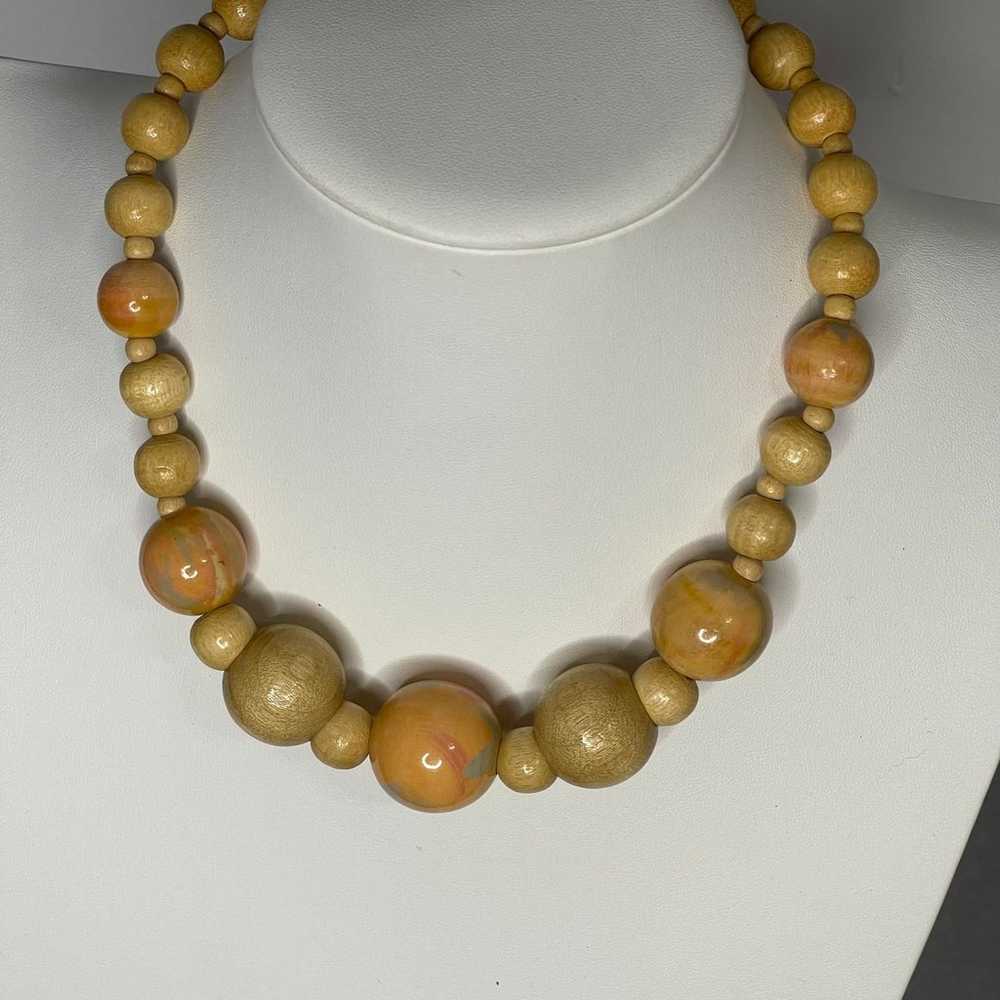 Natural Neutral chunky wooden beaded necklace cos… - image 8