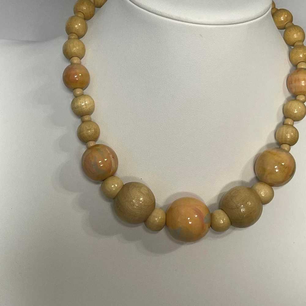 Natural Neutral chunky wooden beaded necklace cos… - image 9