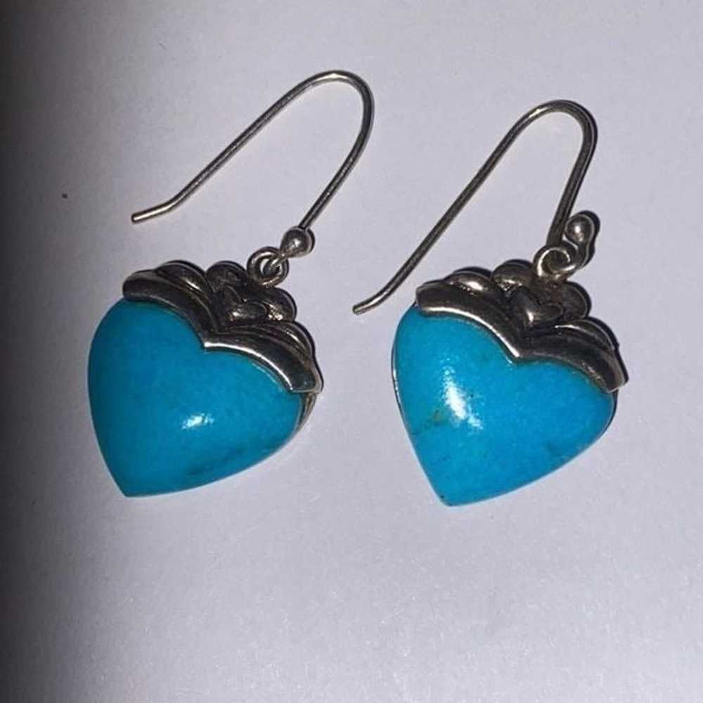 Vintage Thai Sterling Silver Turquoise Hearts Dan… - image 1