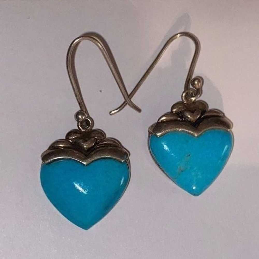 Vintage Thai Sterling Silver Turquoise Hearts Dan… - image 3