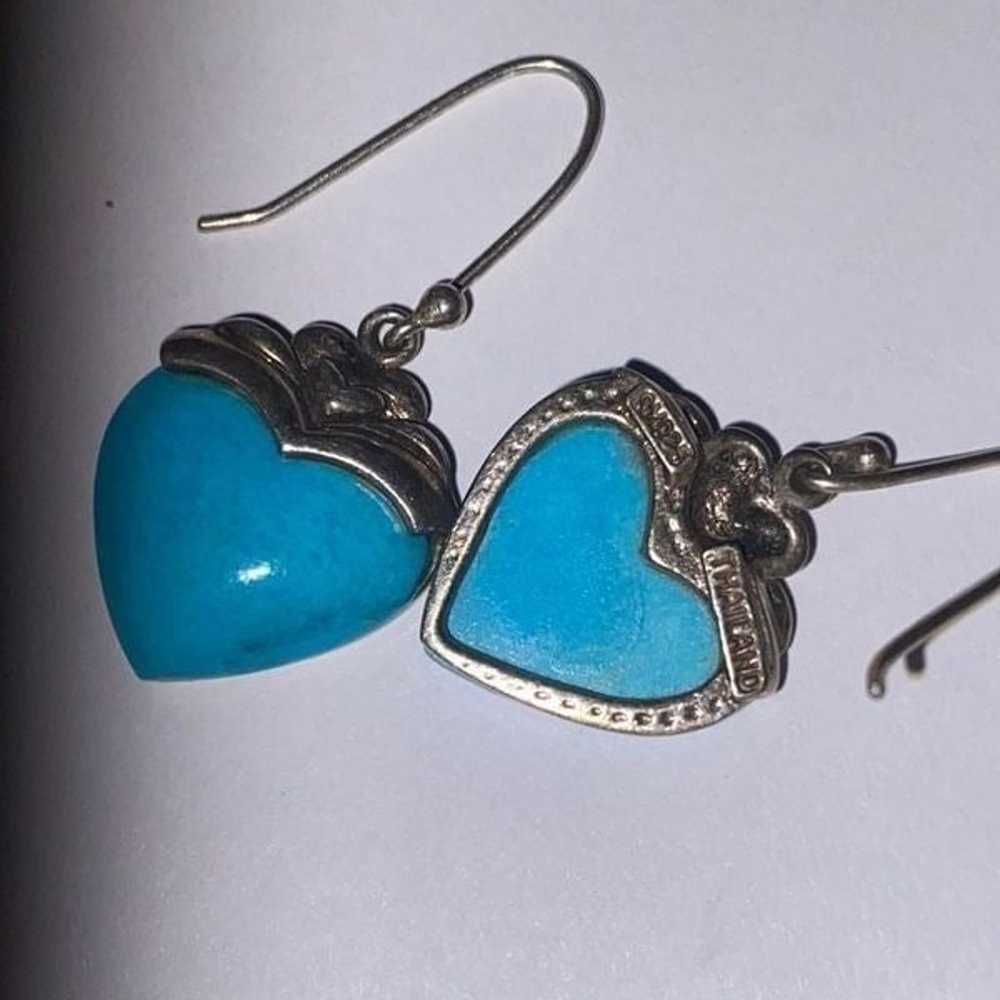 Vintage Thai Sterling Silver Turquoise Hearts Dan… - image 4