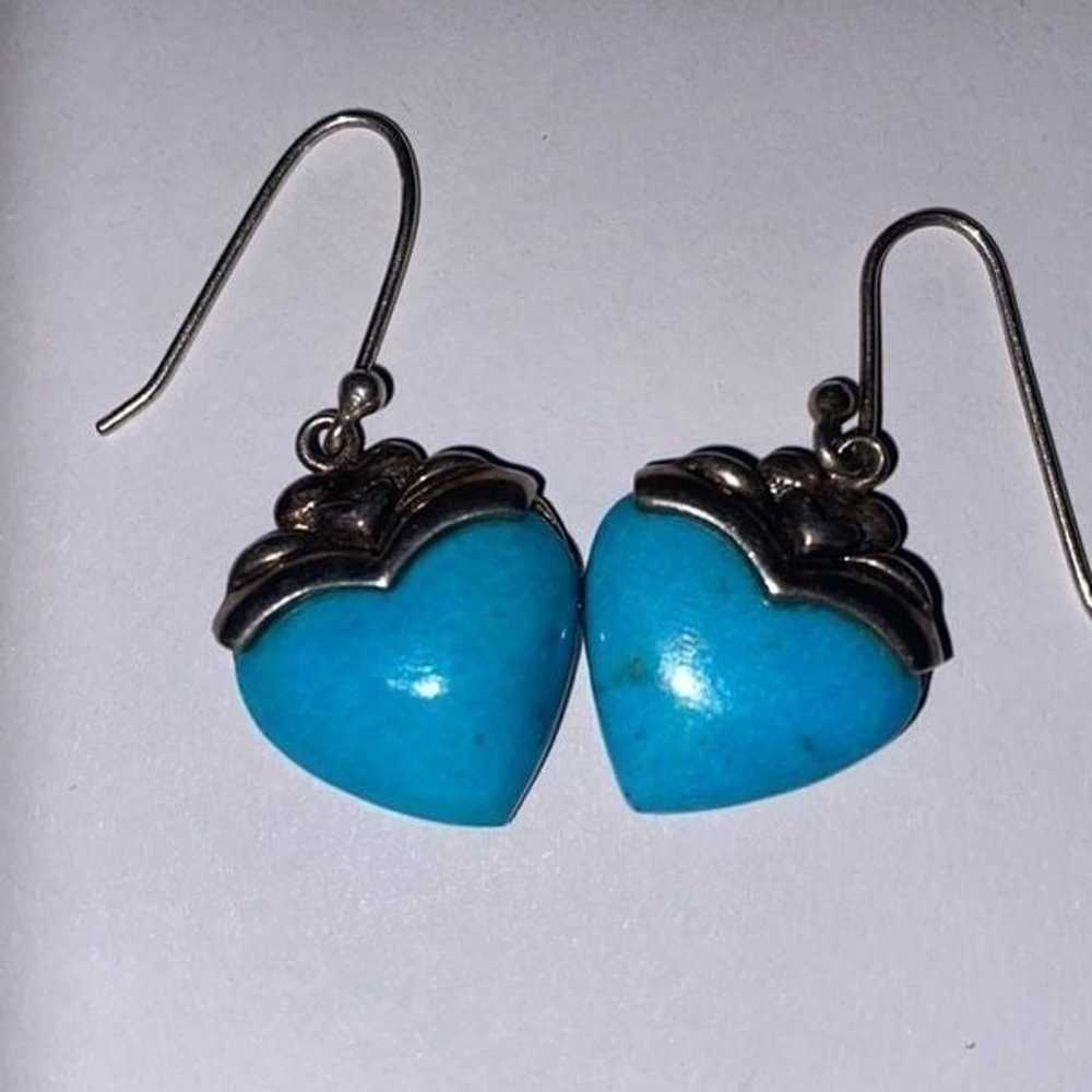 Vintage Thai Sterling Silver Turquoise Hearts Dan… - image 5
