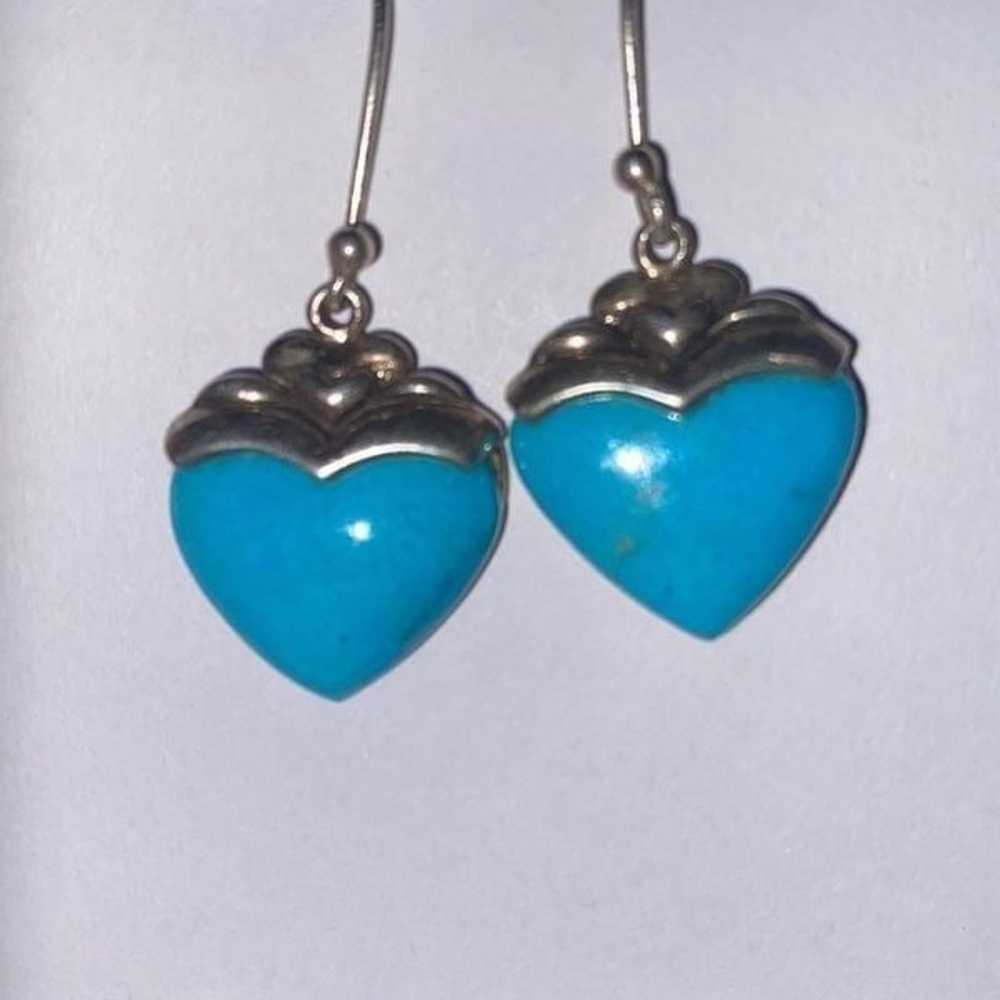 Vintage Thai Sterling Silver Turquoise Hearts Dan… - image 6