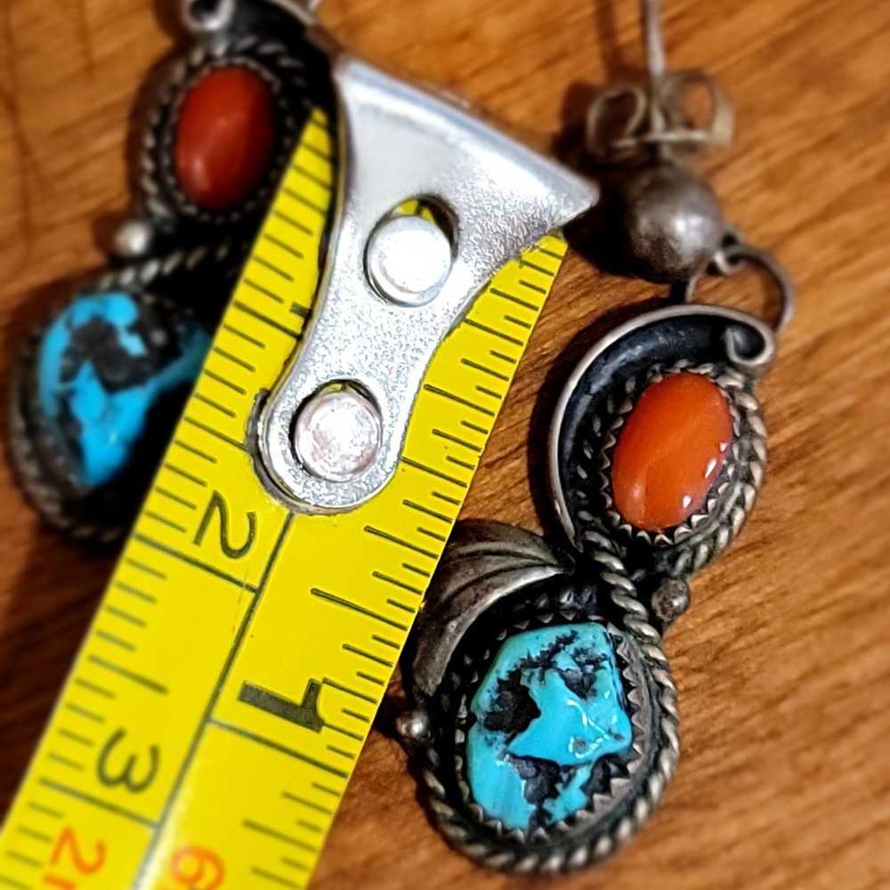 Vintage Turquoise and Coral Earrings silver - image 5