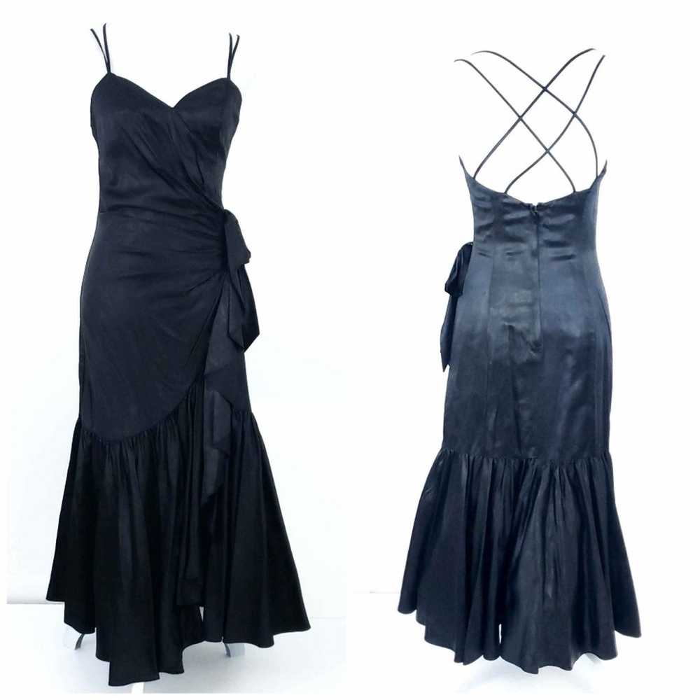 Vintage Black Cocktail Prom Party Dress 80s TD4 E… - image 1