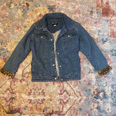 Vintage Y2K / 2000s denim jacket with leopard cuf… - image 1