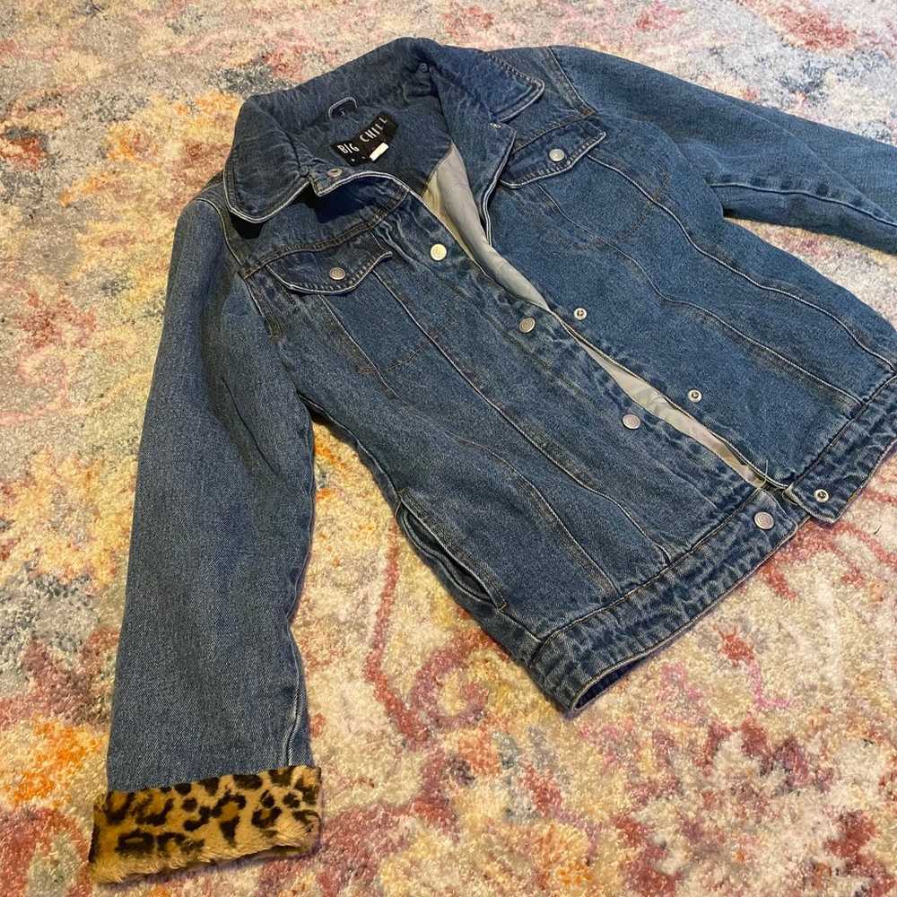 Vintage Y2K / 2000s denim jacket with leopard cuf… - image 2