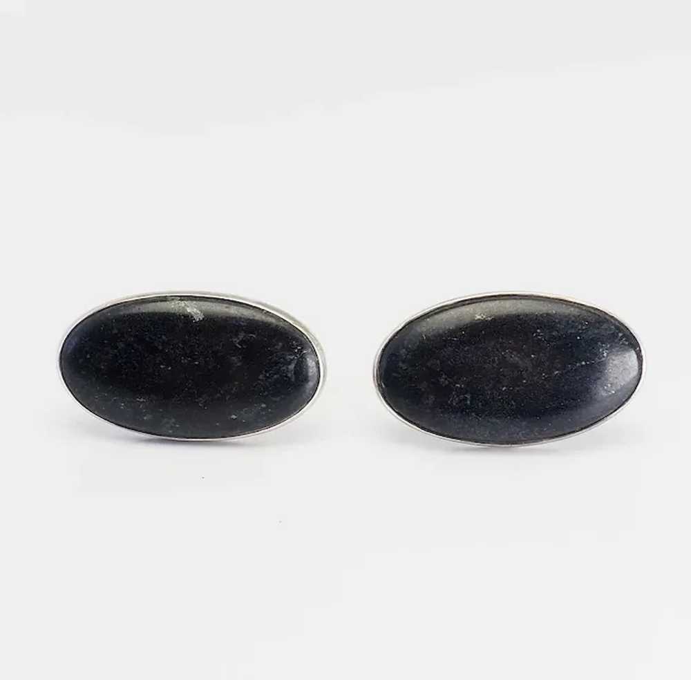 Elegant large oval gray gemstone and sterling sil… - image 2