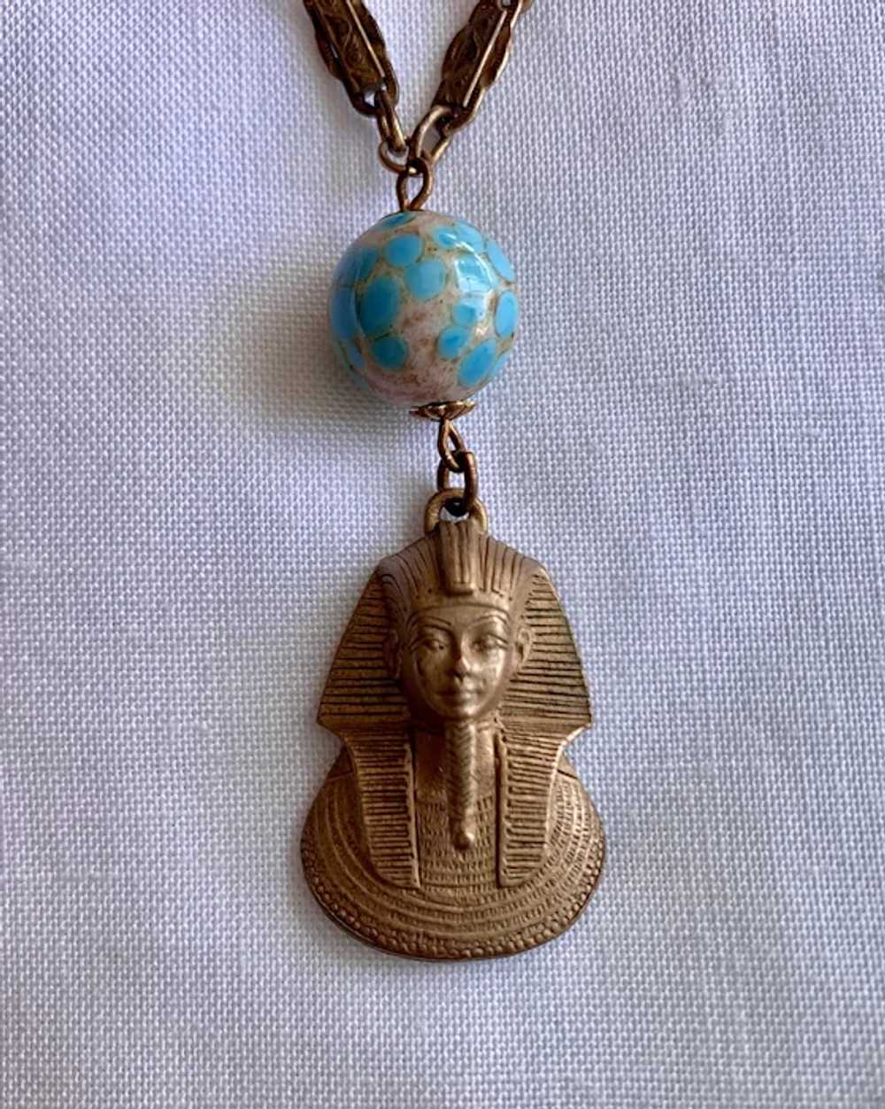 Egyptian Revival King Tut Pendant Necklace - Czech - image 5
