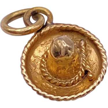 Tiny Sombrero Mexican Hat Vintage Charm 14K Gold … - image 1