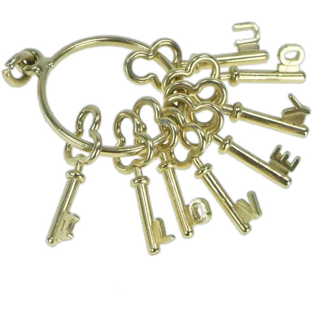 14K I Love You Key Ring Skeleton Keys Message Cha… - image 1