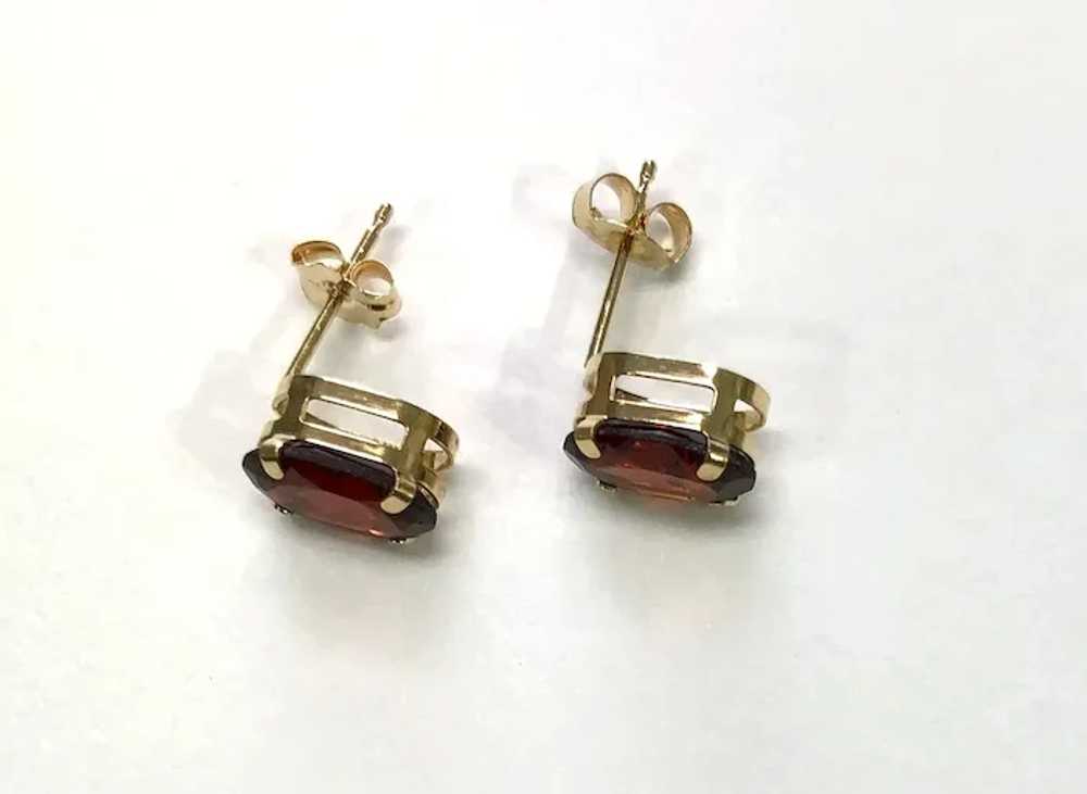 14K Yellow Gold & Natural Garnet Stud Earrings - image 3